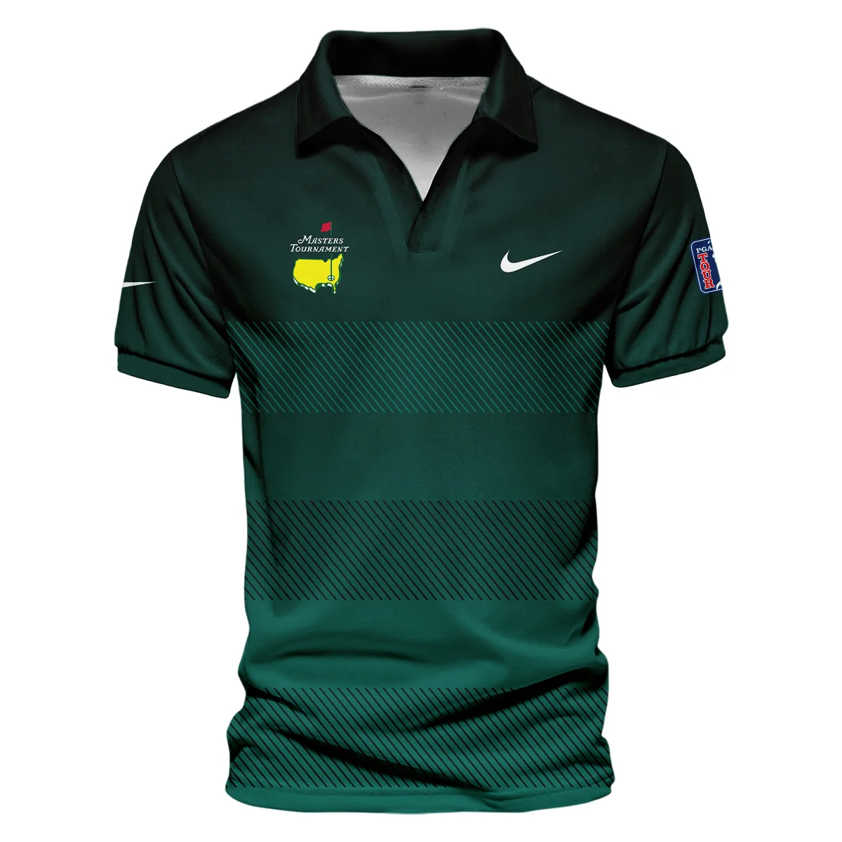 Nike Masters Tournament Dark Green Gradient Stripes Pattern Golf Sport Vneck Polo Shirt Style Classic Polo Shirt For Men