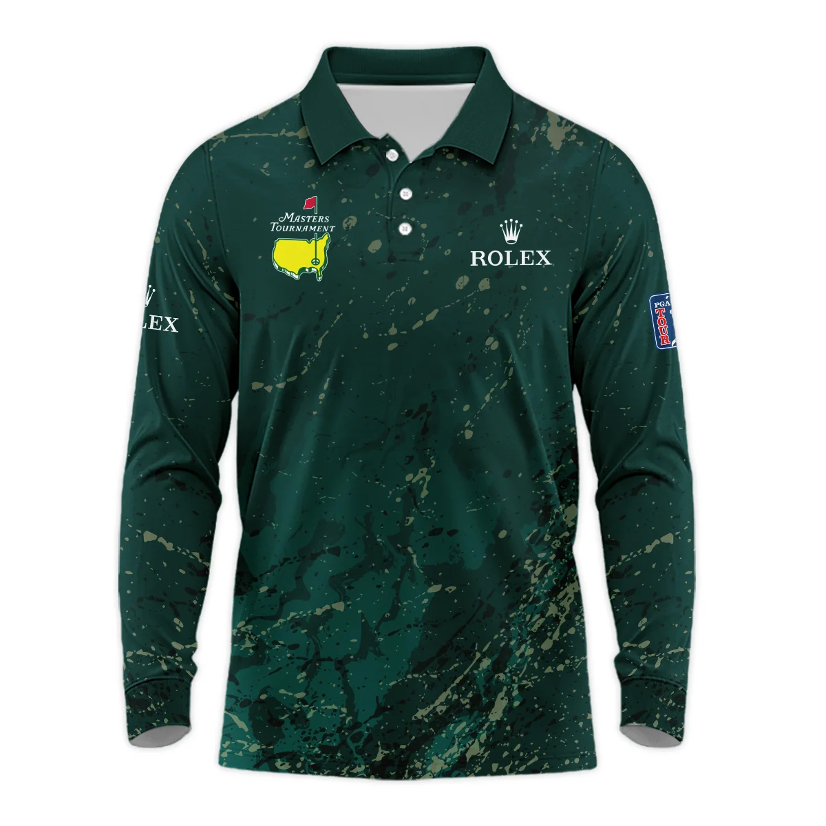 Old Cracked Texture With Gold Splash Paint Masters Tournament Rolex Long Polo Shirt Style Classic Long Polo Shirt For Men