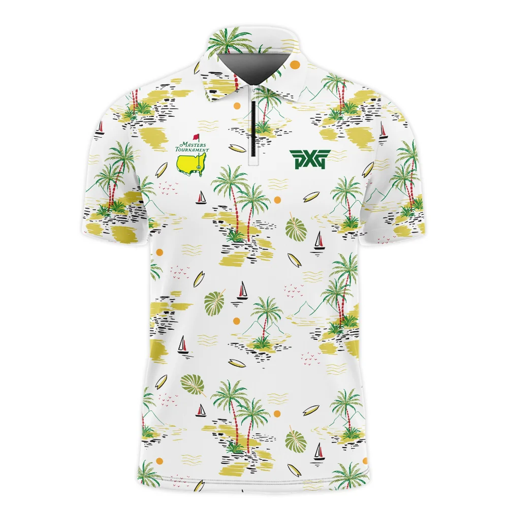 Parsons Xtreme Golf Landscape With Palm Trees Beach And Oceann Masters Tournament Zipper Polo Shirt Style Classic Zipper Polo Shirt For Men