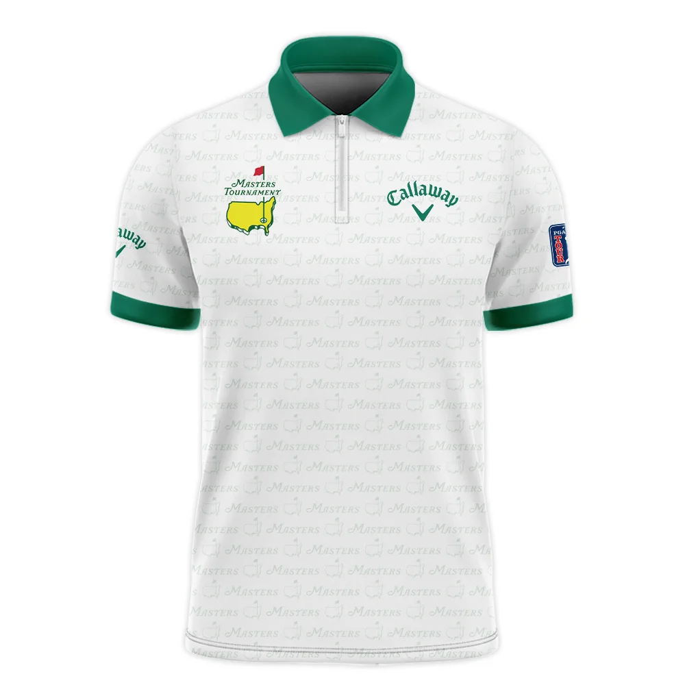 Masters Tournament Callaway Zipper Polo Shirt White Pattern White Geometric Abstract Polygon Shape Zipper Polo Shirt For Men