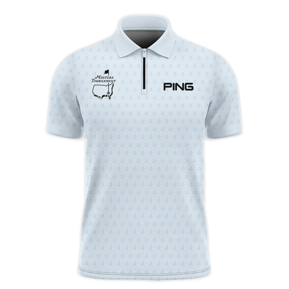 Golf Pattern Masters Tournament Titleist Zipper Polo Shirt Cyan Pattern All Over Print Zipper Polo Shirt For Men