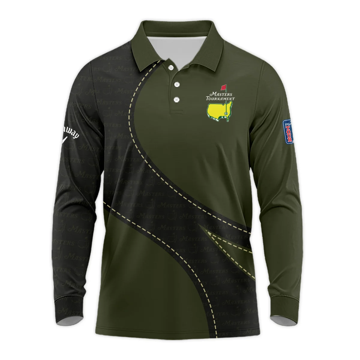 Sports Callaway Masters Tournament Long Polo Shirt Star Pattern Dark Green Gradient Golf Long Polo Shirt For Men