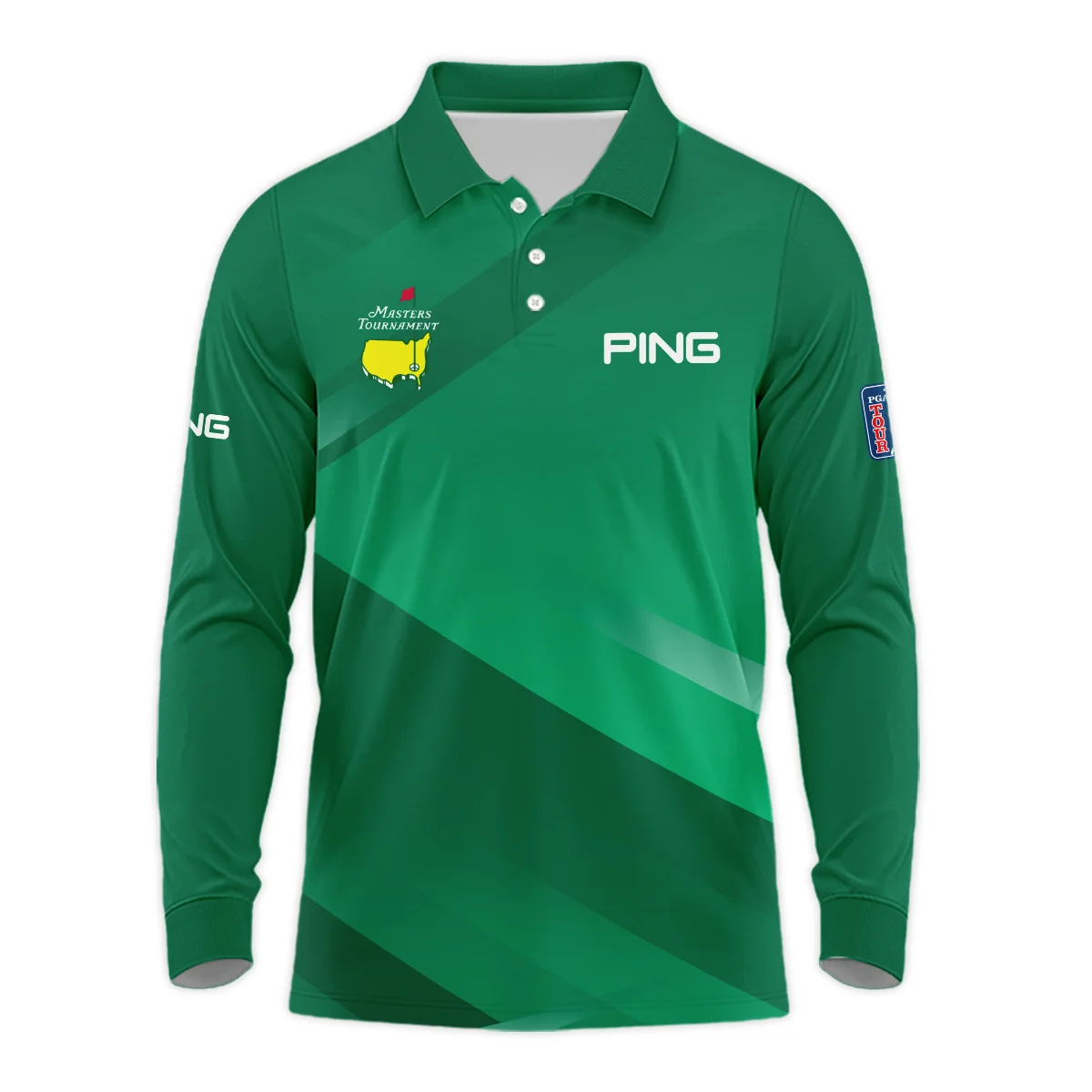 Ping Masters Tournament Golf Long Polo Shirt Green Gradient Pattern Sports All Over Print Long Polo Shirt For Men