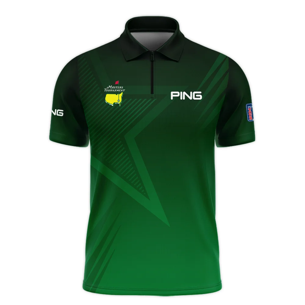 Ping Masters Tournament Zipper Polo Shirt Dark Green Gradient Star Pattern Golf Sports Zipper Polo Shirt For Men