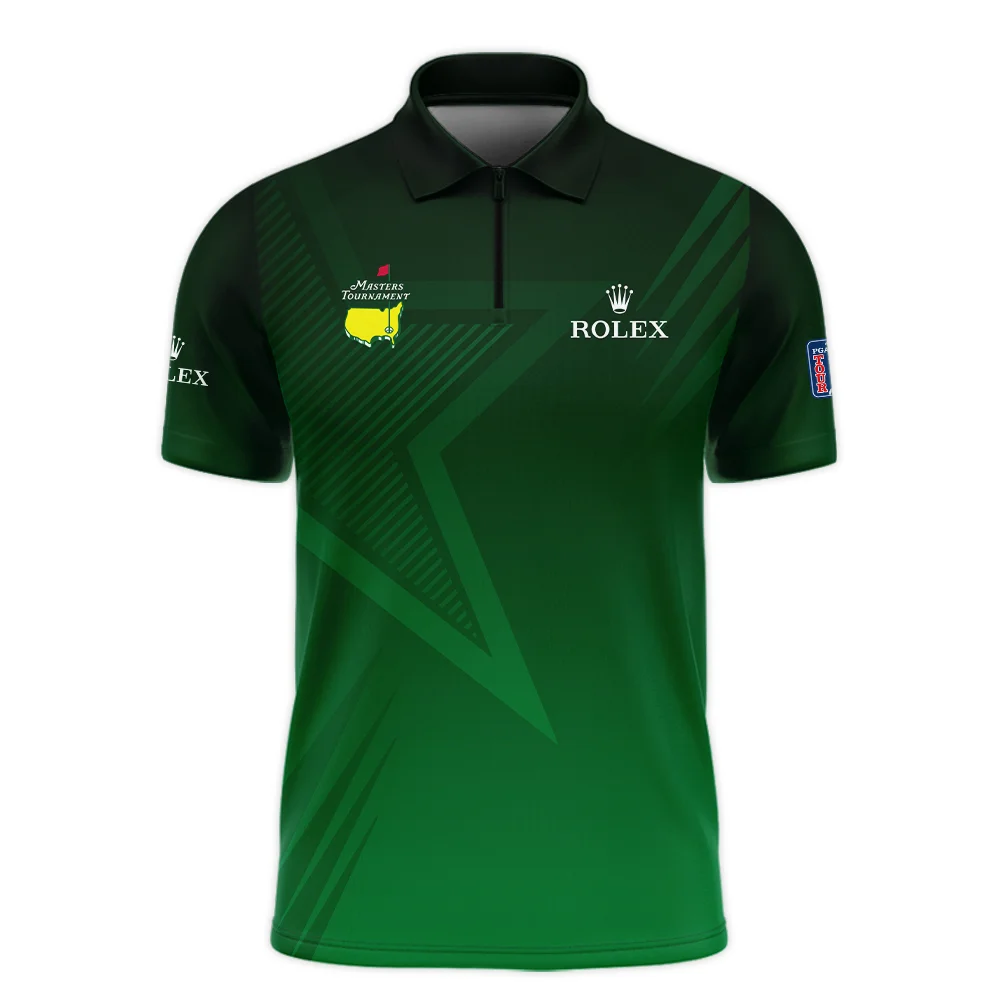 Rolex Masters Tournament Dark Green Star Pattern Zipper Polo Shirt Style Classic Zipper Polo Shirt For Men