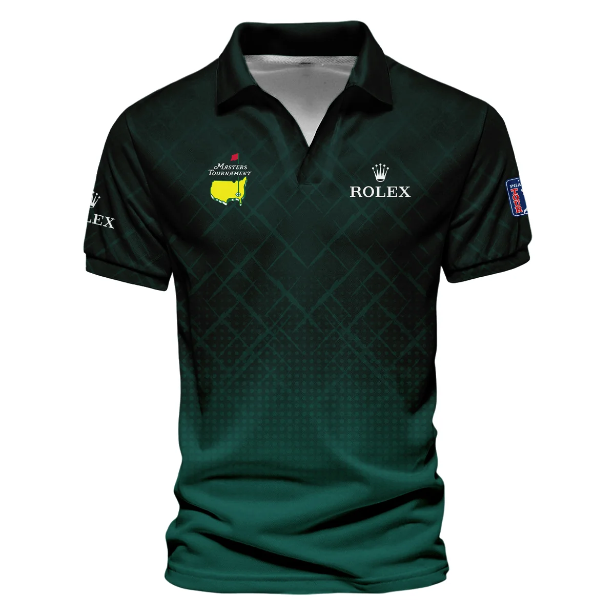 Gradient Dark Green Geometric Pattern Masters Tournament Ping Vneck Polo Shirt Style Classic Polo Shirt For Men