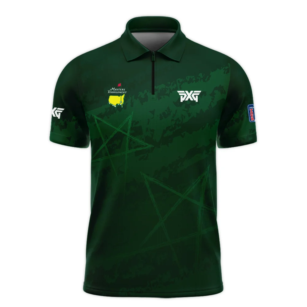 Stars Gradient Dark Green Grunge Pattern Masters Tournament Parsons Xtreme Golf Zipper Polo Shirt Style Classic Zipper Polo Shirt For Men