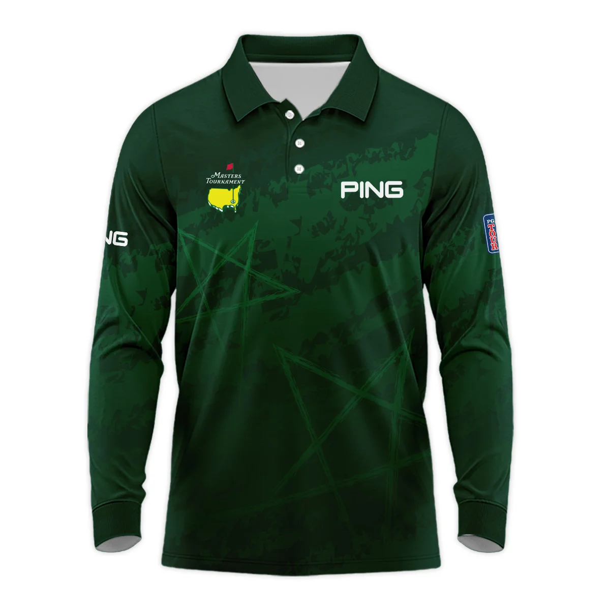 Stars Gradient Dark Green Grunge Pattern Masters Tournament Callaway Long Polo Shirt Style Classic Long Polo Shirt For Men