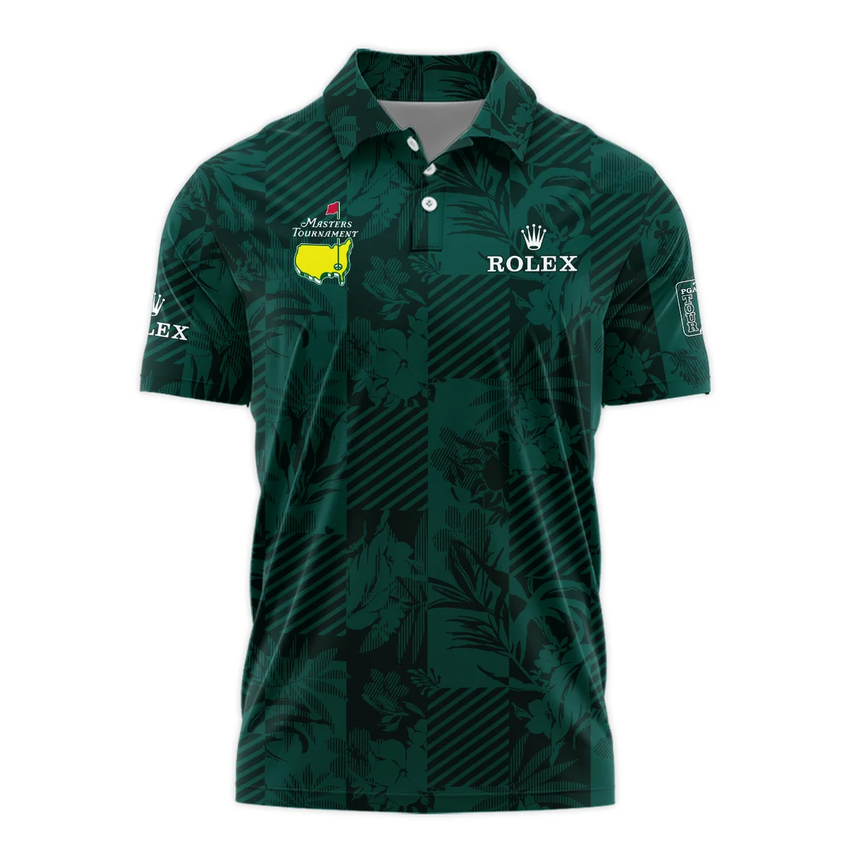 Tropical Leaves ,Foliage With Geometric Stripe Pattern Golf Masters Tournament Callaway Polo Shirt Style Classic Polo Shirt For Men