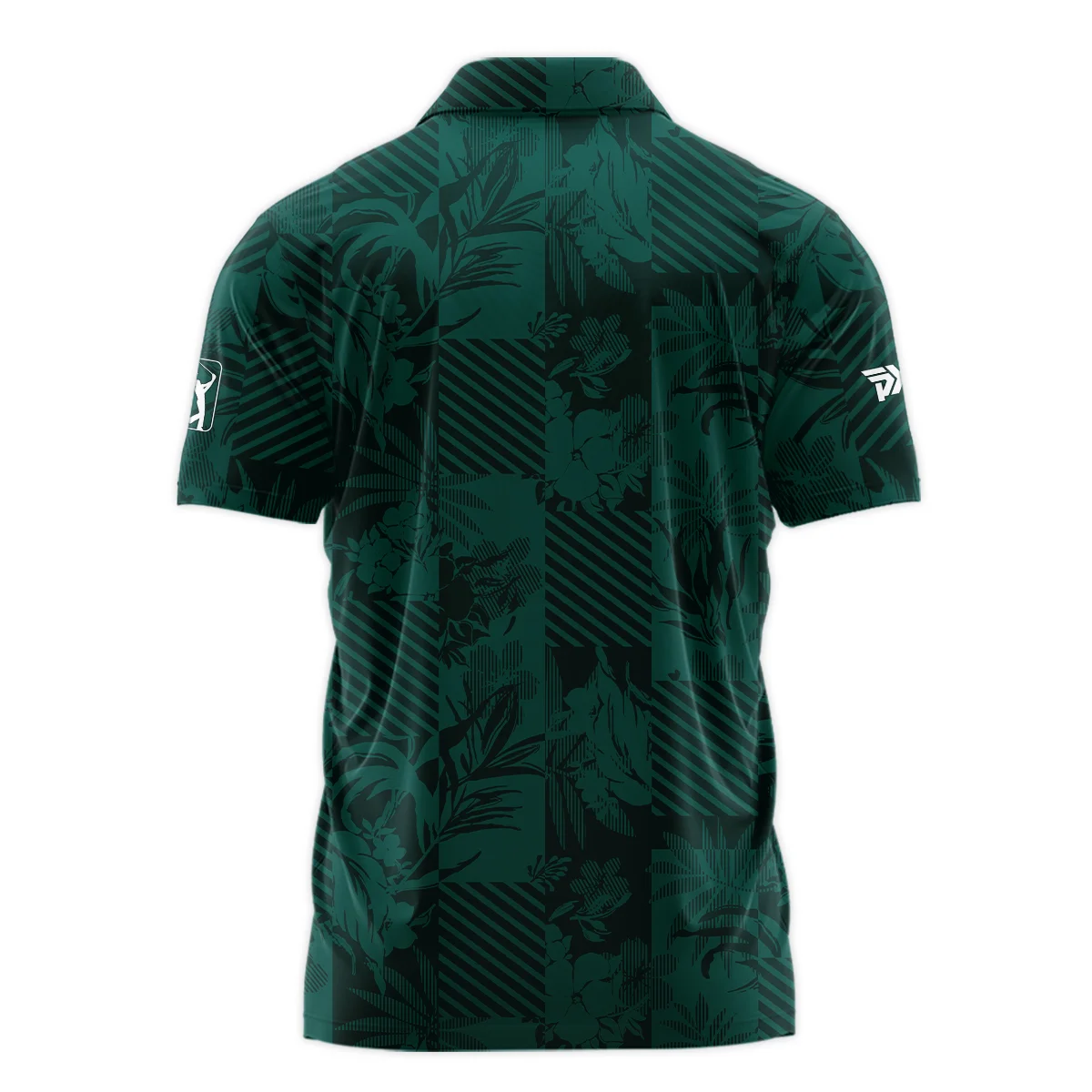 Tropical Leaves ,Foliage With Geometric Stripe Pattern Golf Masters Tournament Zipper Polo Shirt Style Classic Zipper Polo Shirt For Men