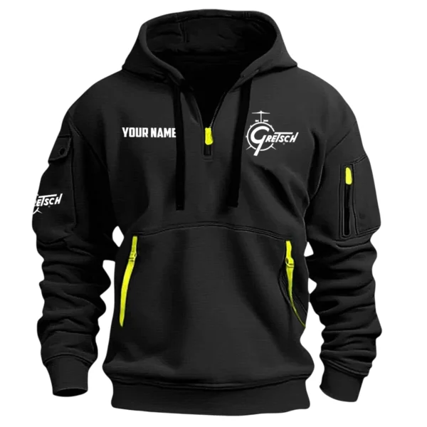 Gretsch Drums Exclusive Logo - Personalized Hoodie Half Zipper QTDR210425A2GRT - Black