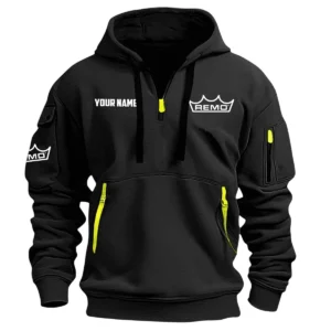 Remo Drums Exclusive Logo - Personalized Hoodie Half Zipper QTDR210425A2RMO - Black
