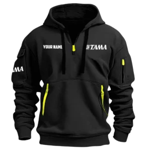 Tama Drums Exclusive Logo - Personalized Hoodie Half Zipper QTDR210425A2TAM - Black