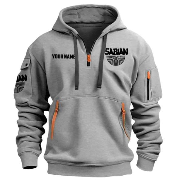 Sabian Drums Exclusive Logo - Personalized Hoodie Half Zipper QTDR210425A2SBN - Gray