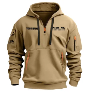 Pork Pie Drums Exclusive Logo - Personalized Hoodie Half Zipper QTDR210425A2PPD - Khaki