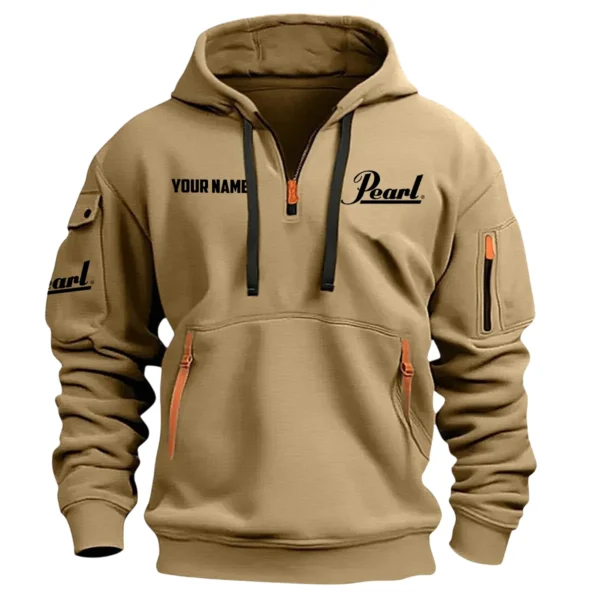 Pearl Drums Exclusive Logo - Personalized Hoodie Half Zipper QTDR210425A2PRL - Khaki