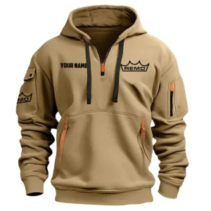 Remo Drums Exclusive Logo - Personalized Hoodie Half Zipper QTDR210425A2RMO - Khaki