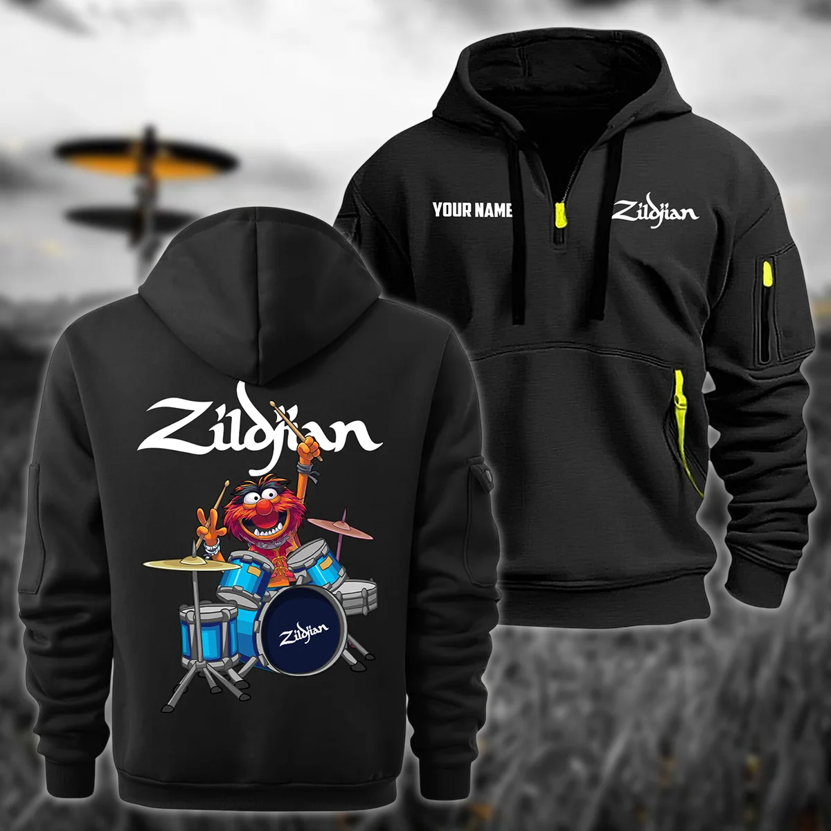 Avedis Zildjian Drums Exclusive Logo - Personalized Hoodie Half Zipper QTDR210425A4ZLD - Black