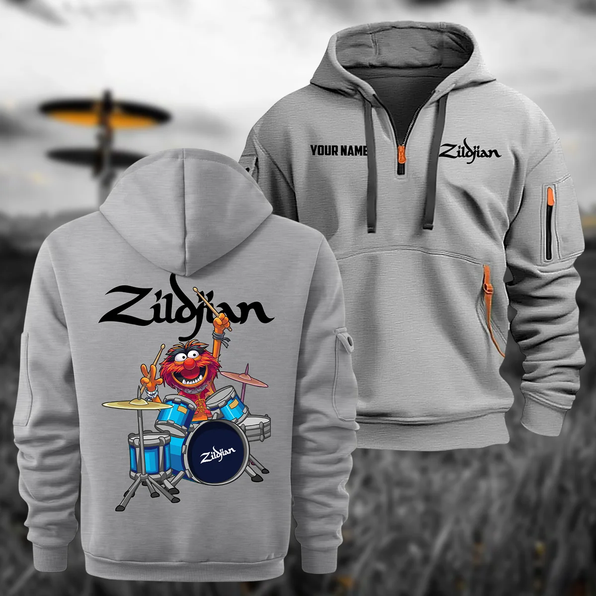 Avedis Zildjian Drums Exclusive Logo - Personalized Hoodie Half Zipper QTDR210425A4ZLD - Gray