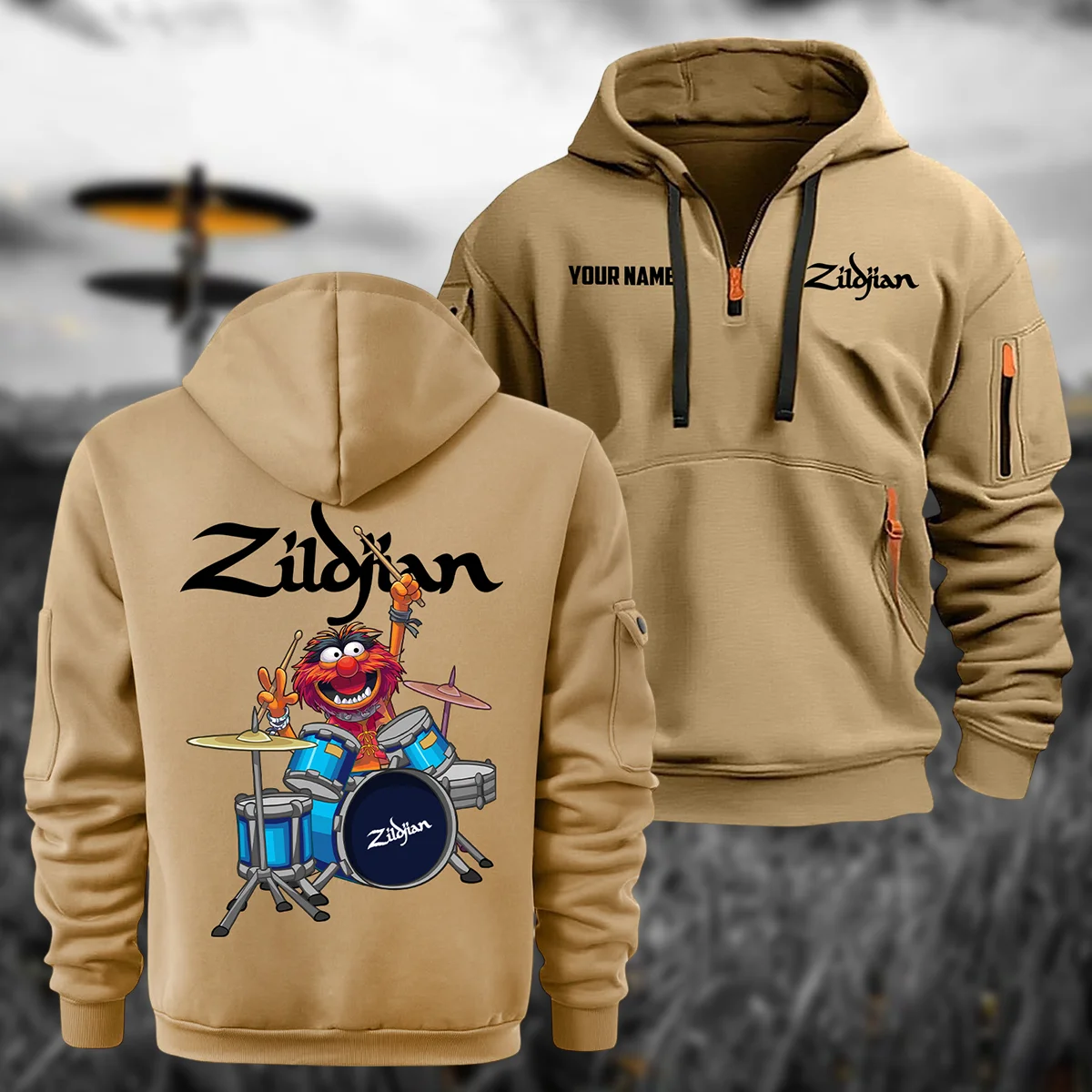 Avedis Zildjian Drums Exclusive Logo - Personalized Hoodie Half Zipper QTDR210425A4ZLD - Khaki