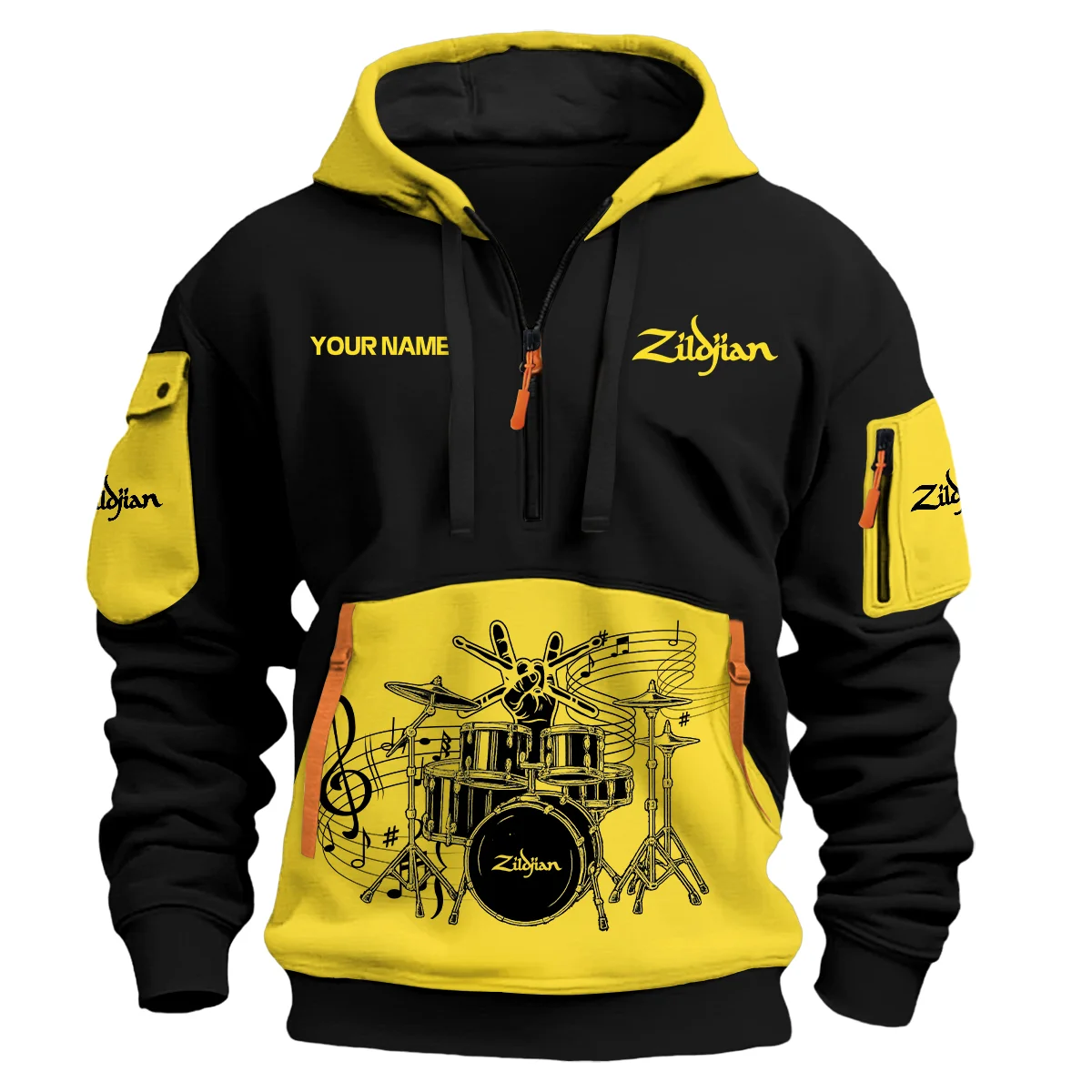 Avedis Zildjian Drums Exclusive Logo - Personalized Hoodie Half Zipper QTDRU260425A1ZLD - Yellow