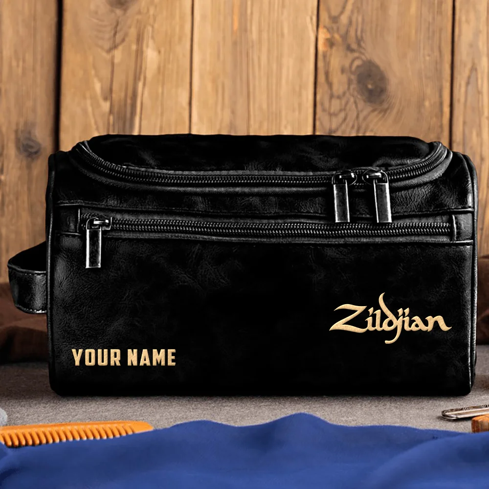 Avedis Zildjian Drums Exclusive Logo - Personalized Leather Toiletry Bag QTDR210425A1ZLD - Black