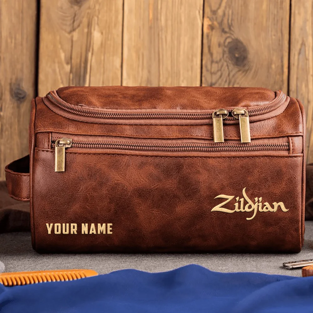 Avedis Zildjian Drums Exclusive Logo - Personalized Leather Toiletry Bag QTDR210425A1ZLD - Dark Brown