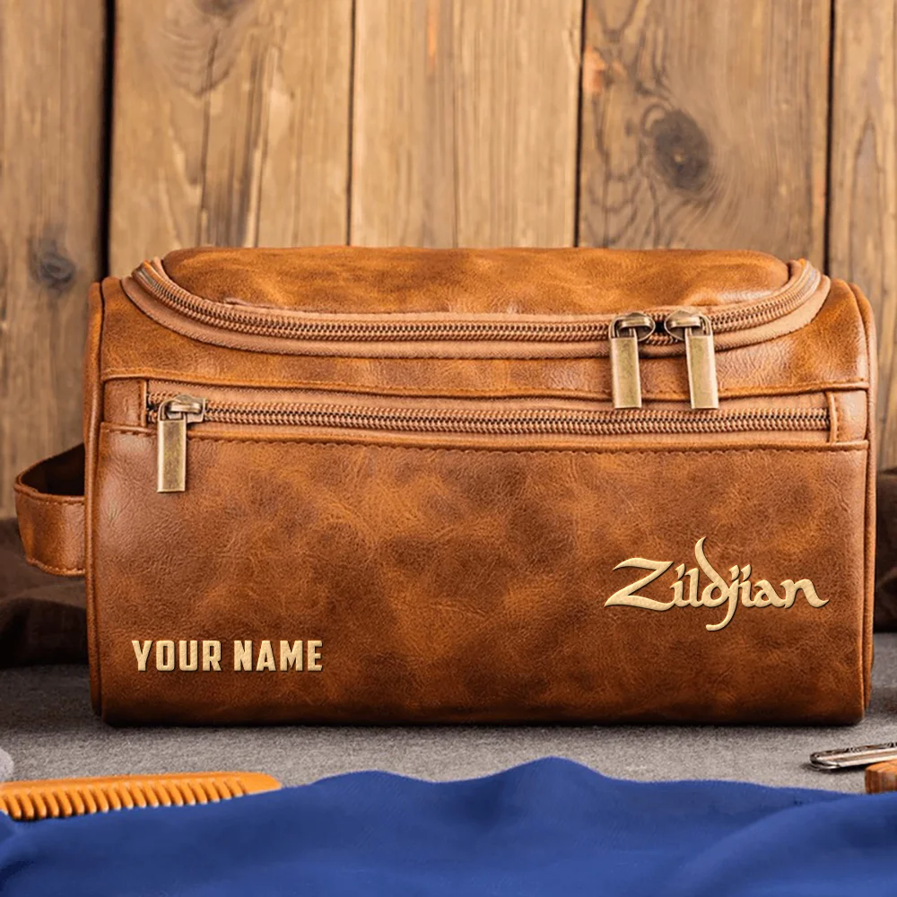 Avedis Zildjian Drums Exclusive Logo - Personalized Leather Toiletry Bag QTDR210425A1ZLD - Light Brown