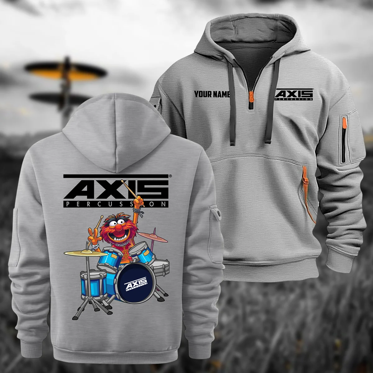 Axis Drums Exclusive Logo - Personalized Hoodie Half Zipper QTDR210425A4AXS - Gray