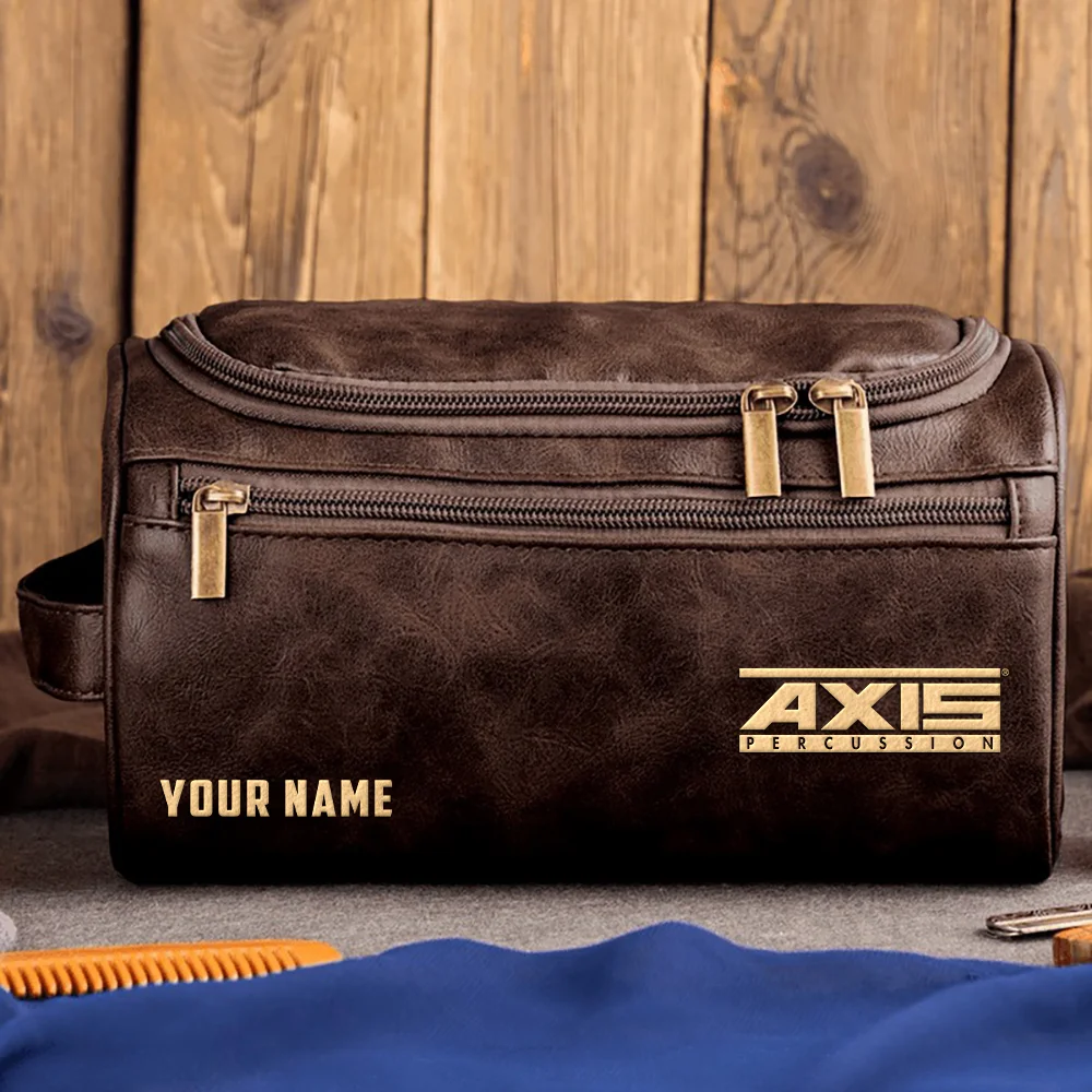 Axis Drums Exclusive Logo - Personalized Leather Toiletry Bag QTDR210425A1AXS - Coffee
