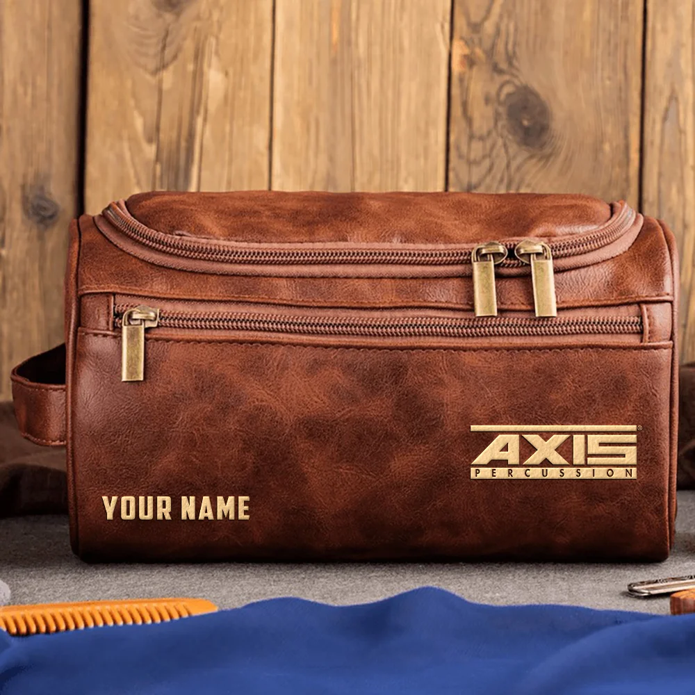 Axis Drums Exclusive Logo - Personalized Leather Toiletry Bag QTDR210425A1AXS - Dark Brown