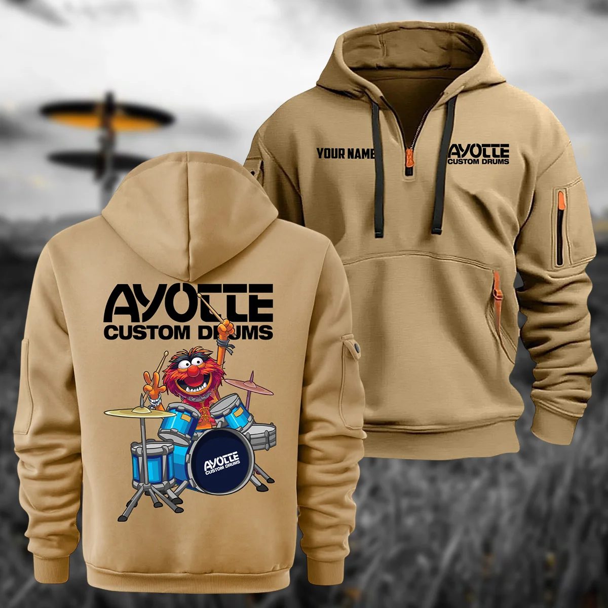 Ayotte Drums Exclusive Logo - Personalized Hoodie Half Zipper QTDR210425A4AYT - Khaki