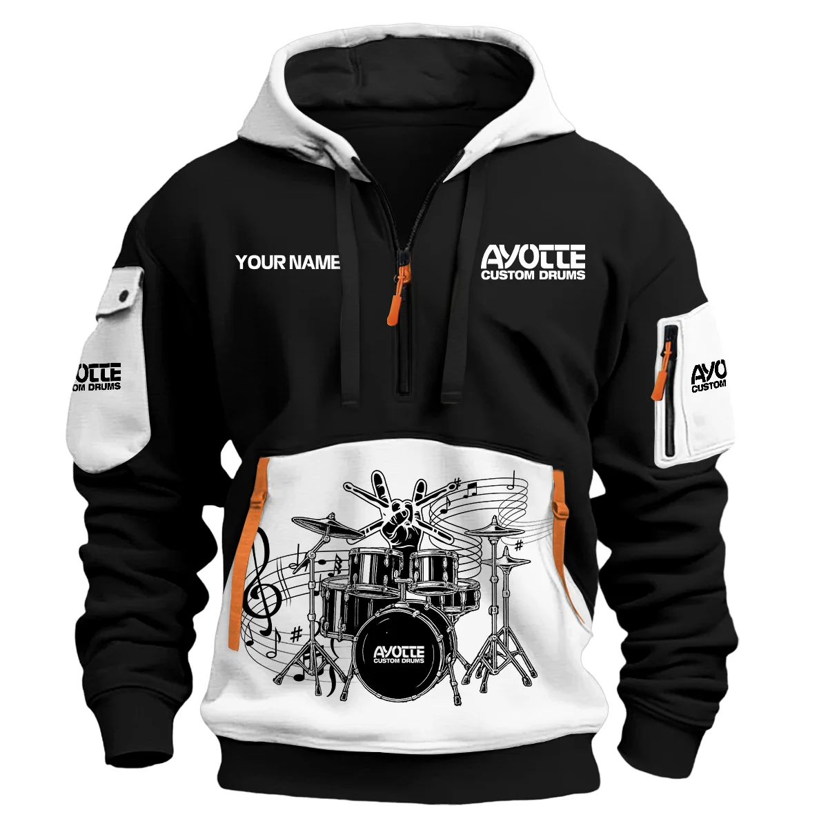 Ayotte Drums Exclusive Logo - Personalized Hoodie Half Zipper QTDRU260425A1AYT - White