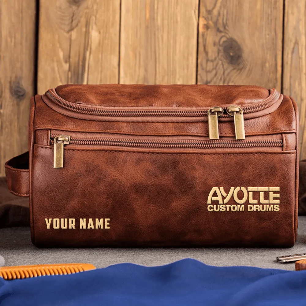 Axis Drums Exclusive Logo - Personalized Leather Toiletry Bag QTDR210425A1AXS - Light Brown