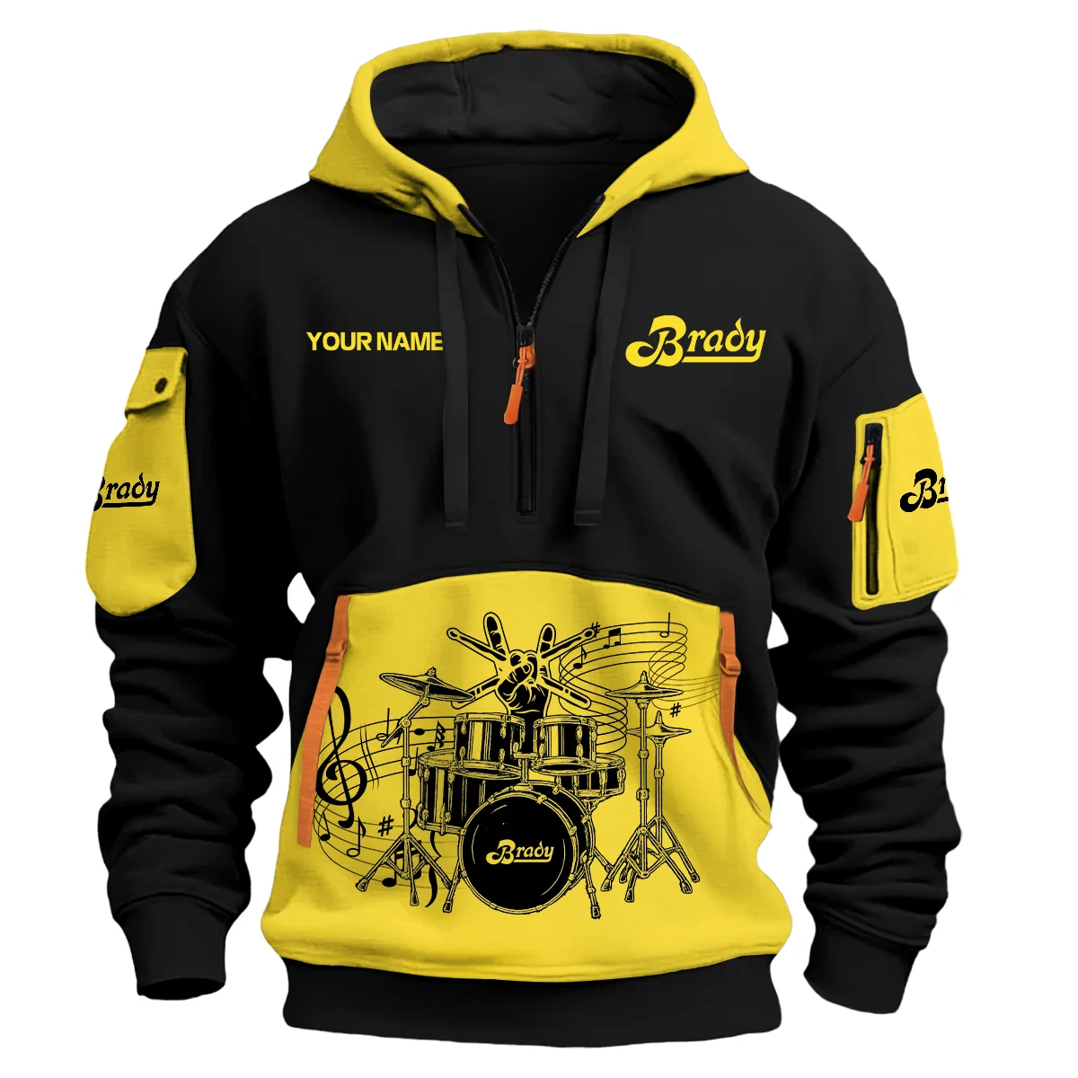 Brady Drums Exclusive Logo - Personalized Hoodie Half Zipper QTDRU260425A1BDY - Yellow