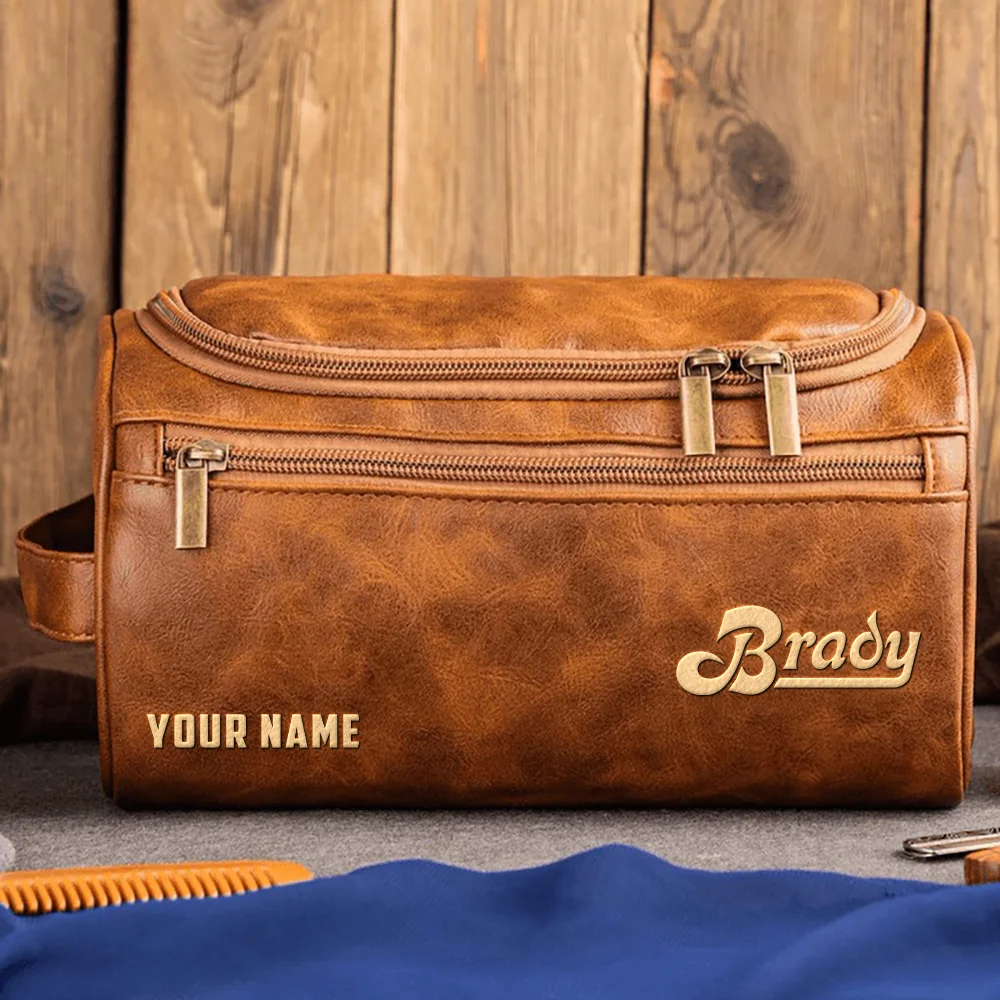 Brady Drums Exclusive Logo - Personalized Leather Toiletry Bag QTDR210425A1BDY - Light Brown