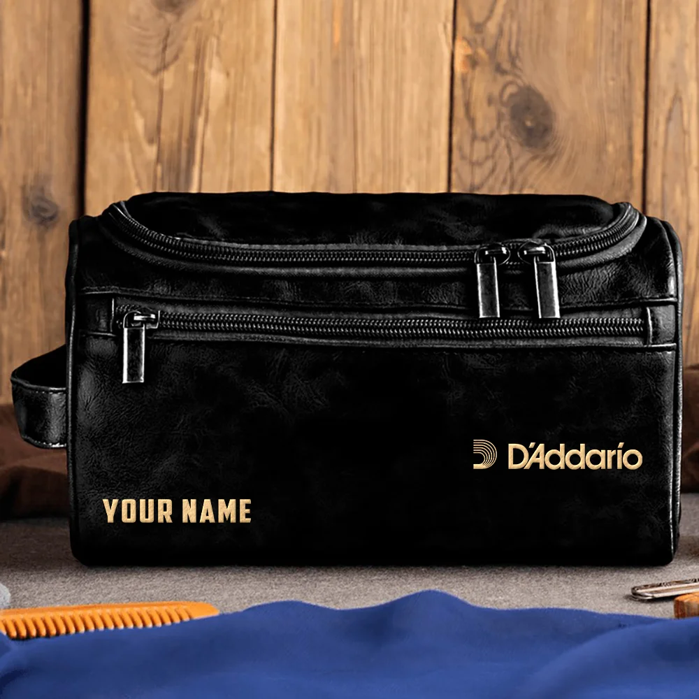 D'Addario Drums Exclusive Logo - Personalized Leather Toiletry Bag QTDR210425A1DAD - Black