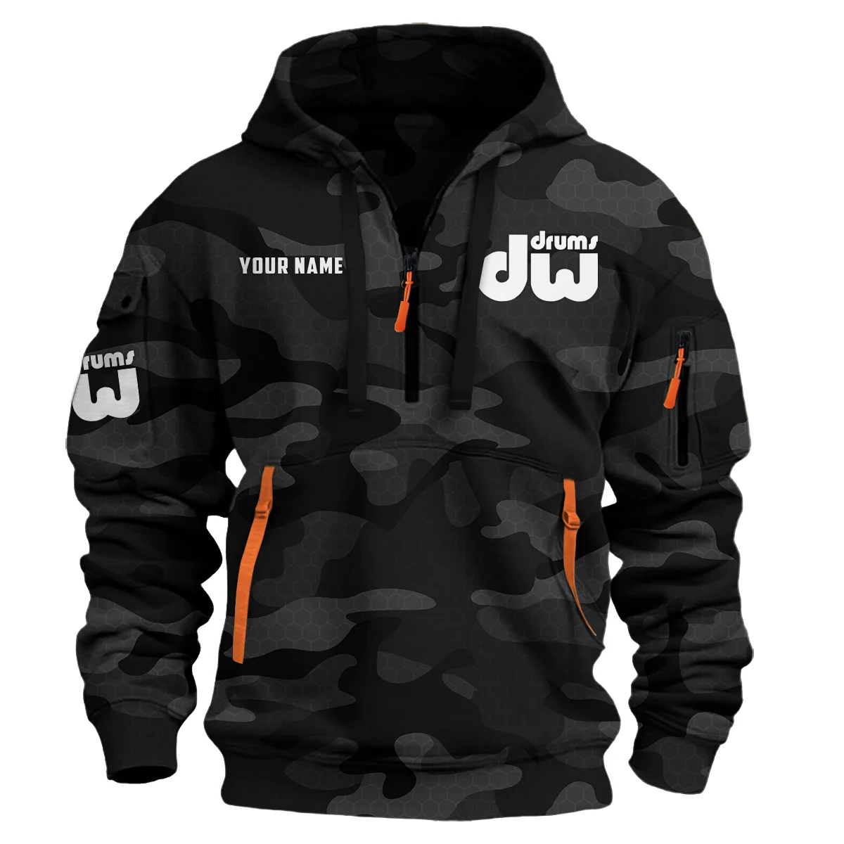 DW Drums Drums Exclusive Logo - Personalized Hoodie Half Zipper QTDR210425A3DW - Black