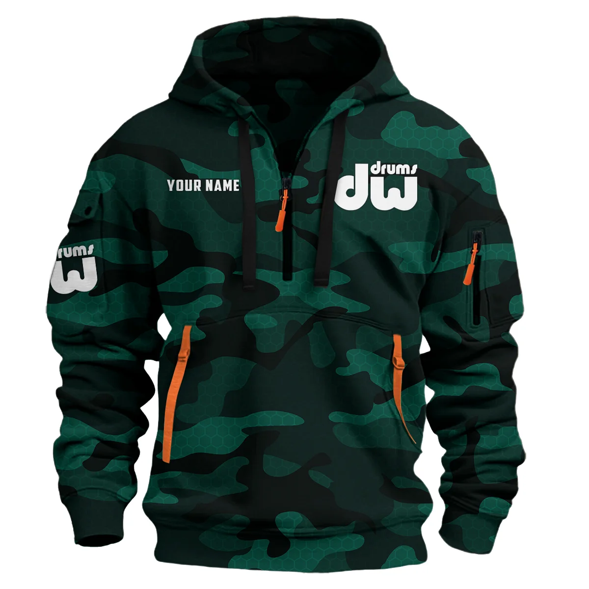 DW Drums Drums Exclusive Logo - Personalized Hoodie Half Zipper QTDR210425A3DW - Green