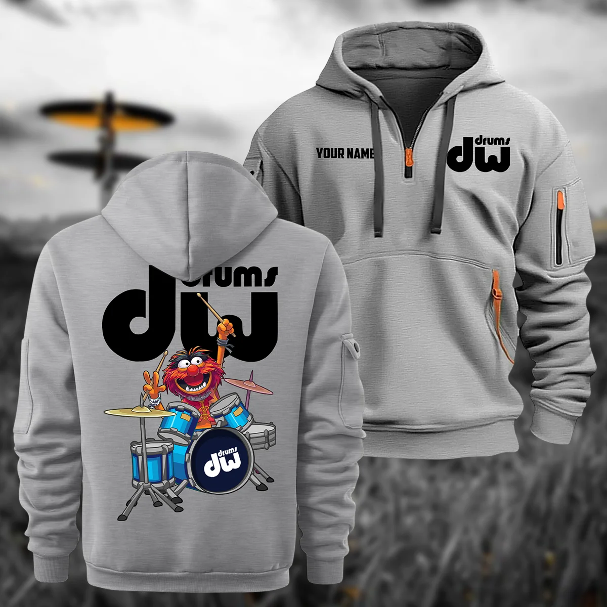 DW Drums Drums Exclusive Logo - Personalized Hoodie Half Zipper QTDR210425A4DW - Gray