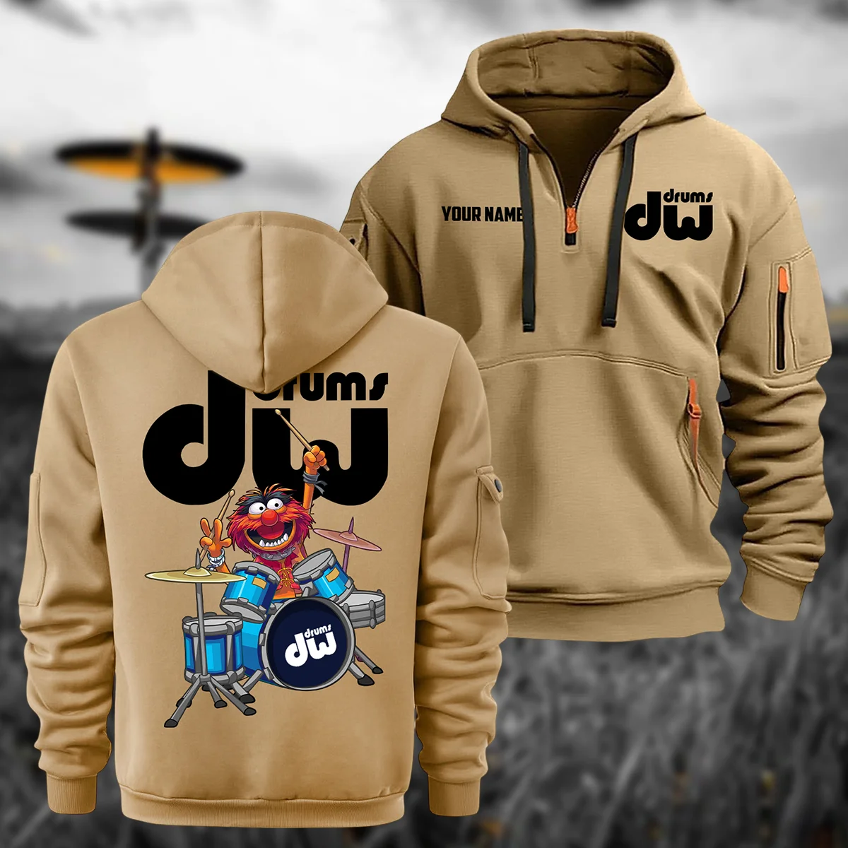 Fibes Drums Exclusive Logo - Personalized Hoodie Half Zipper QTDR210425A4FBS - Black