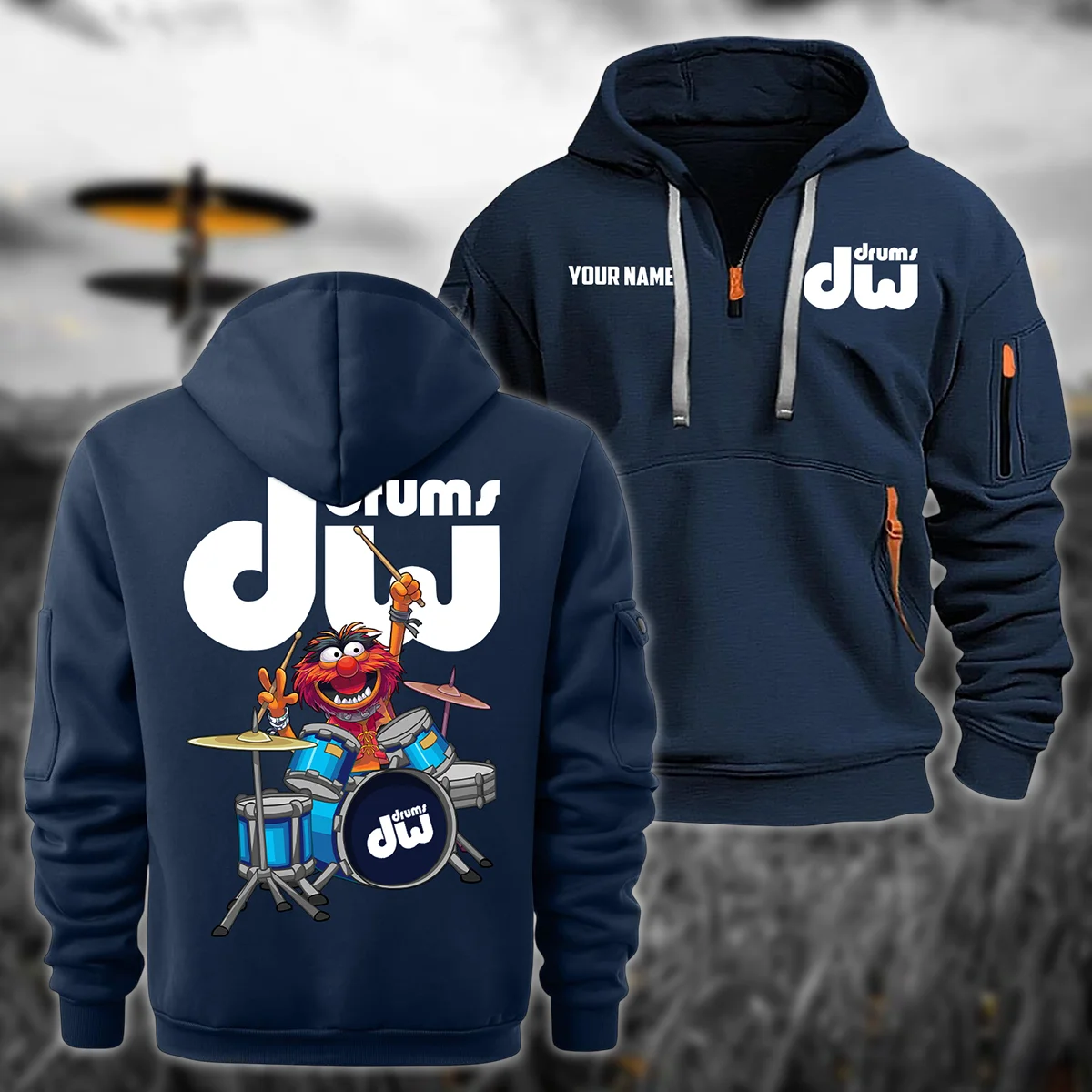 DW Drums Drums Exclusive Logo - Personalized Hoodie Half Zipper QTDR210425A4DW - Navy