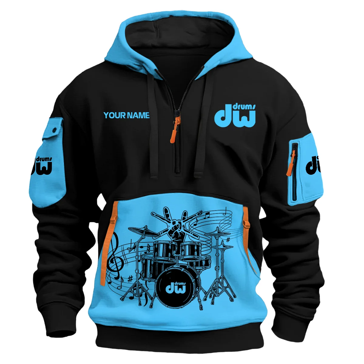 DW Drums Drums Exclusive Logo - Personalized Hoodie Half Zipper QTDRU260425A1DW - Light Blue 