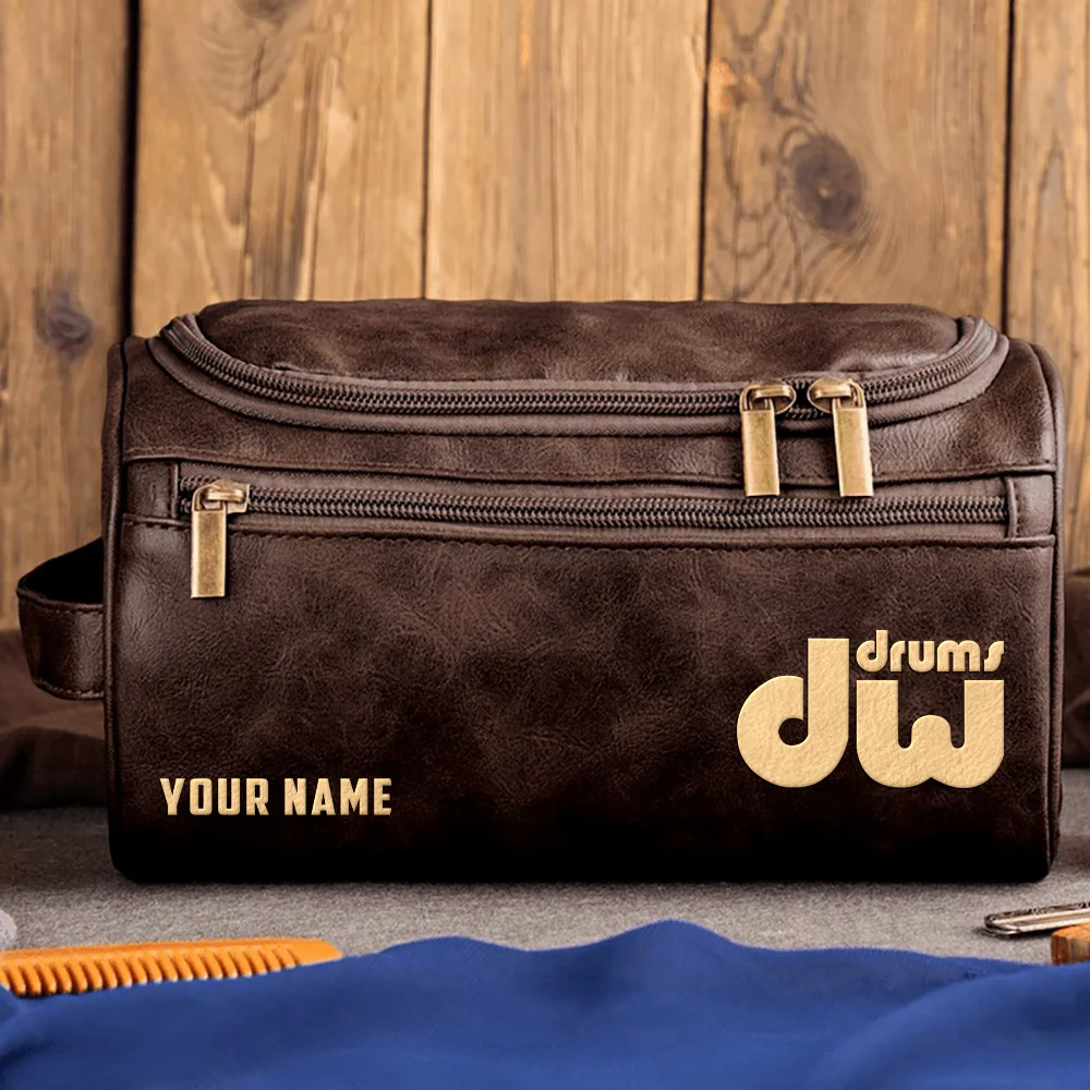 DW Drums Drums Exclusive Logo - Personalized Leather Toiletry Bag QTDR210425A1DW - Coffee