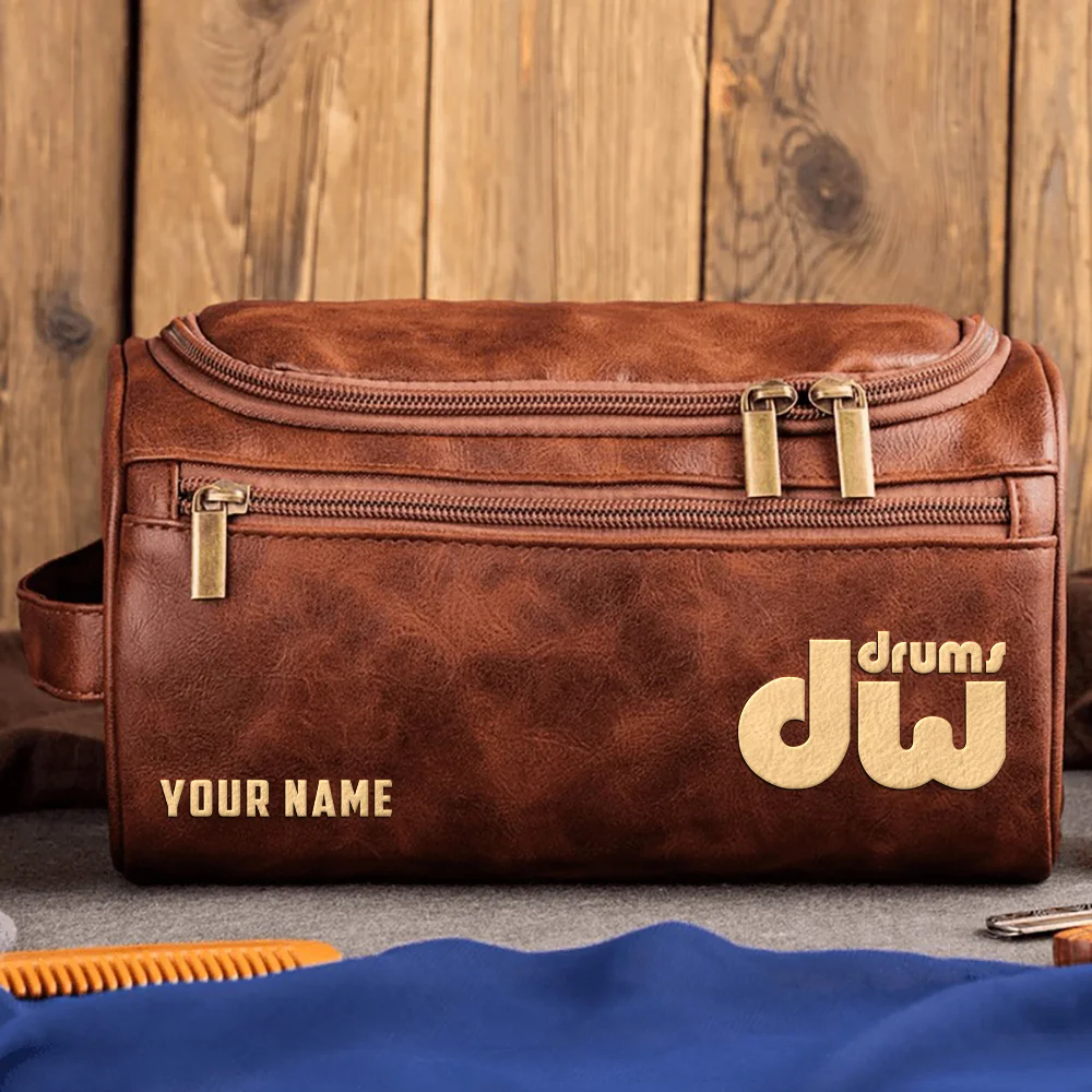 D'Addario Drums Exclusive Logo - Personalized Leather Toiletry Bag QTDR210425A1DAD - Light Brown