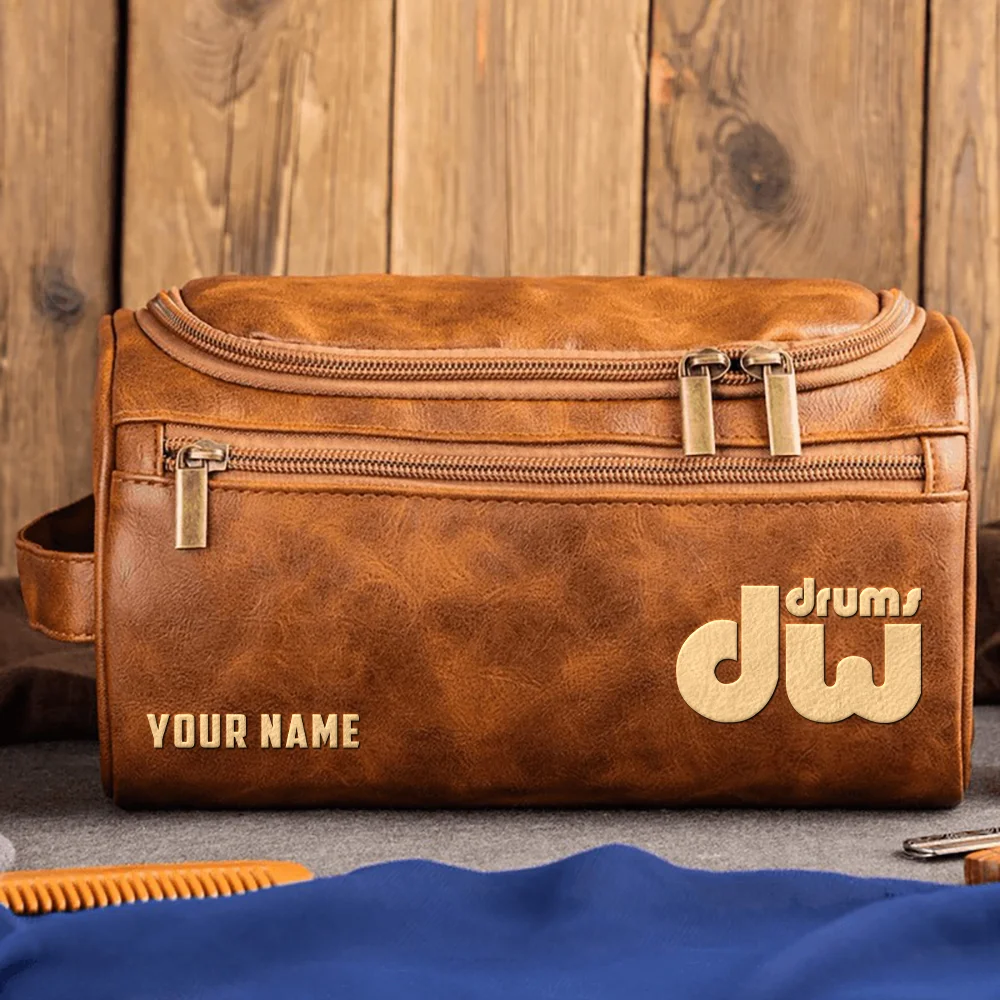 Fibes Drums Exclusive Logo - Personalized Leather Toiletry Bag QTDR210425A1FBS - Dark Brown