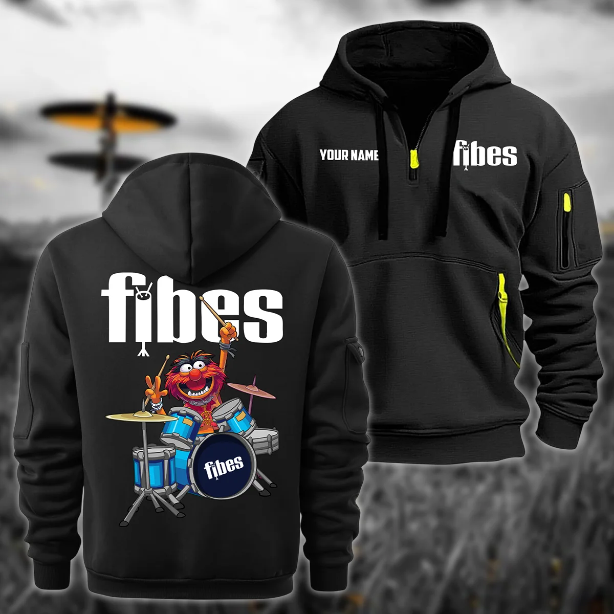 Fibes Drums Exclusive Logo - Personalized Hoodie Half Zipper QTDR210425A4FBS - Black