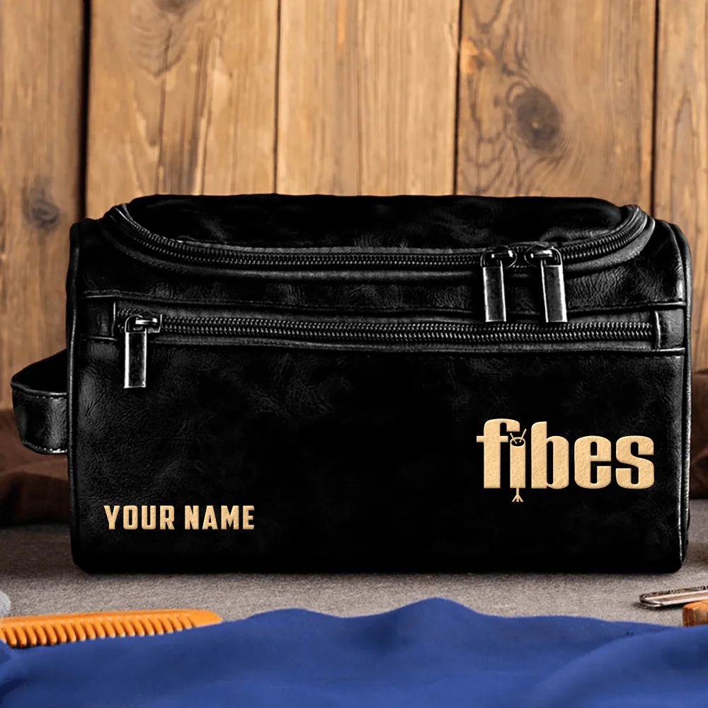 Fibes Drums Exclusive Logo - Personalized Leather Toiletry Bag QTDR210425A1FBS - Black