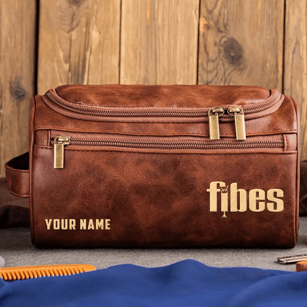Fibes Drums Exclusive Logo - Personalized Leather Toiletry Bag QTDR210425A1FBS - Dark Brown
