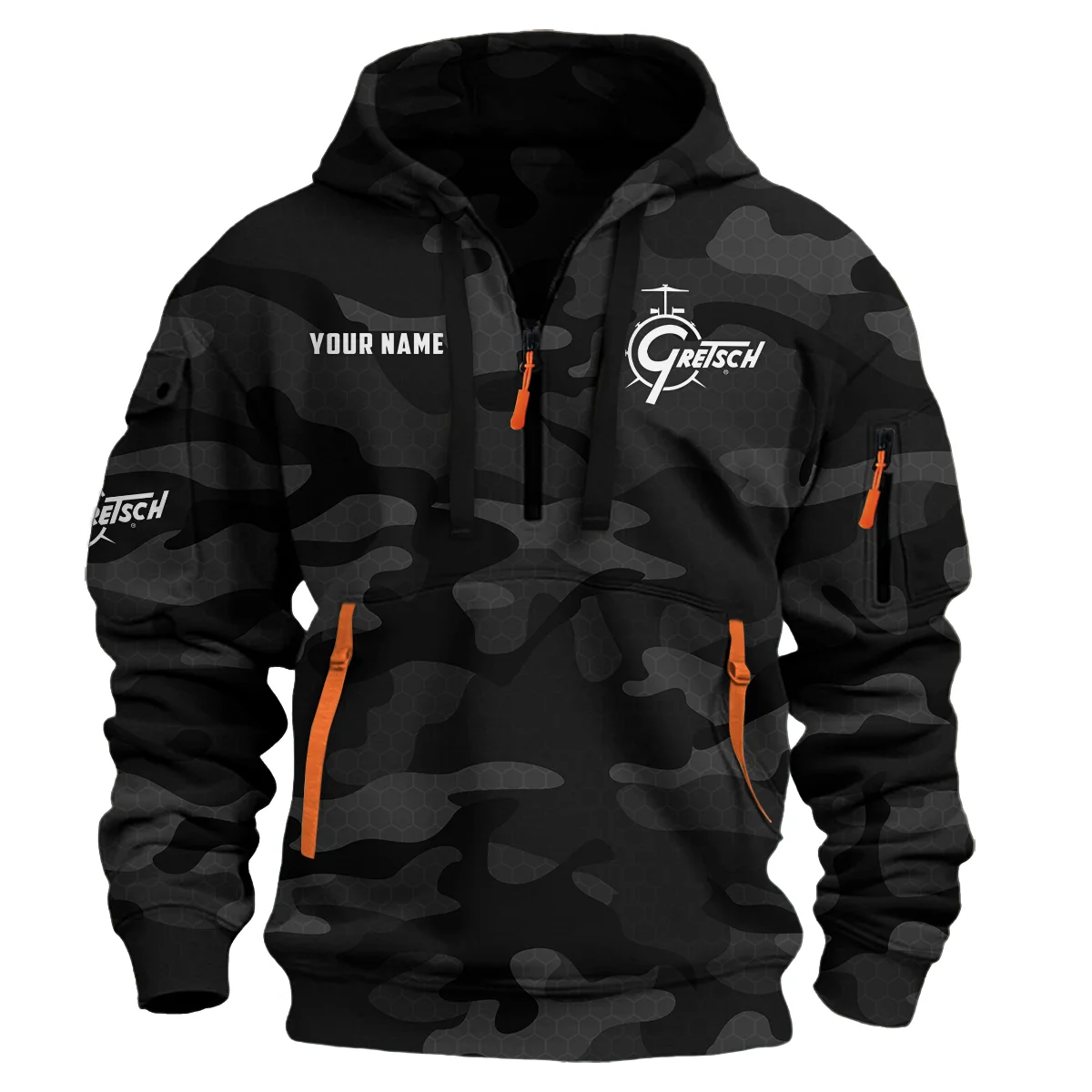 Gretsch Drums Exclusive Logo - Personalized Hoodie Half Zipper QTDR210425A3GRT - Black